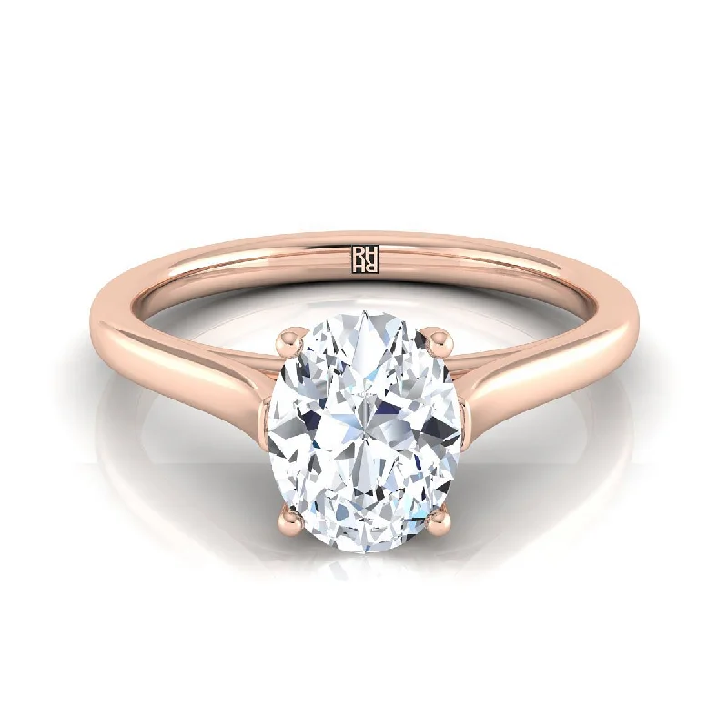 high-end engagement rings-14K Rose Gold Oval  Elegant Cathedral Solitaire Engagement Ring