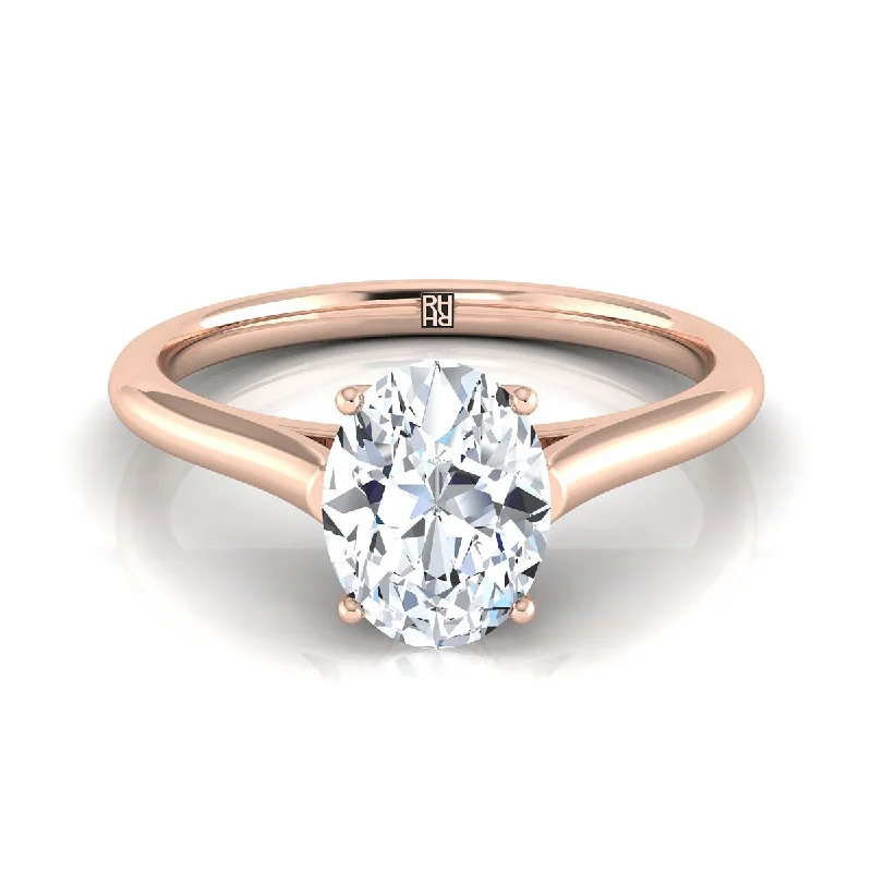 alternative wedding rings-14K Rose Gold Oval  Cathedral Style Comfort Fit Solitaire Engagement Ring