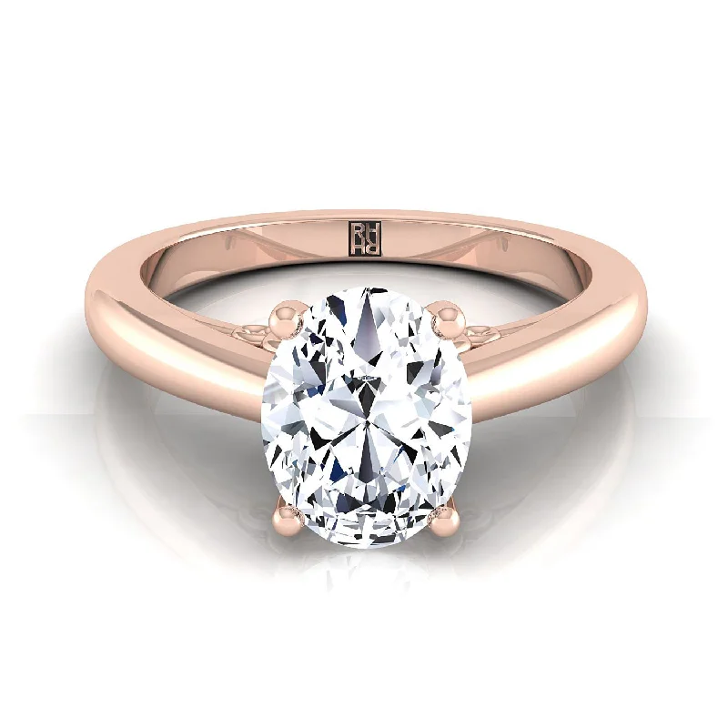 women’s cocktail rings-14K Rose Gold Oval Scroll Gallery Comfort Fit Solitaire Engagement Ring