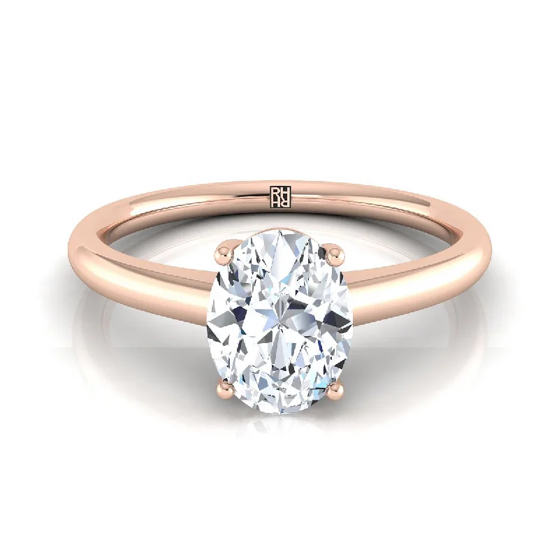 halo engagement rings-14K Rose Gold Oval Contemporary Comfort Fit Solitaire Engagement Ring