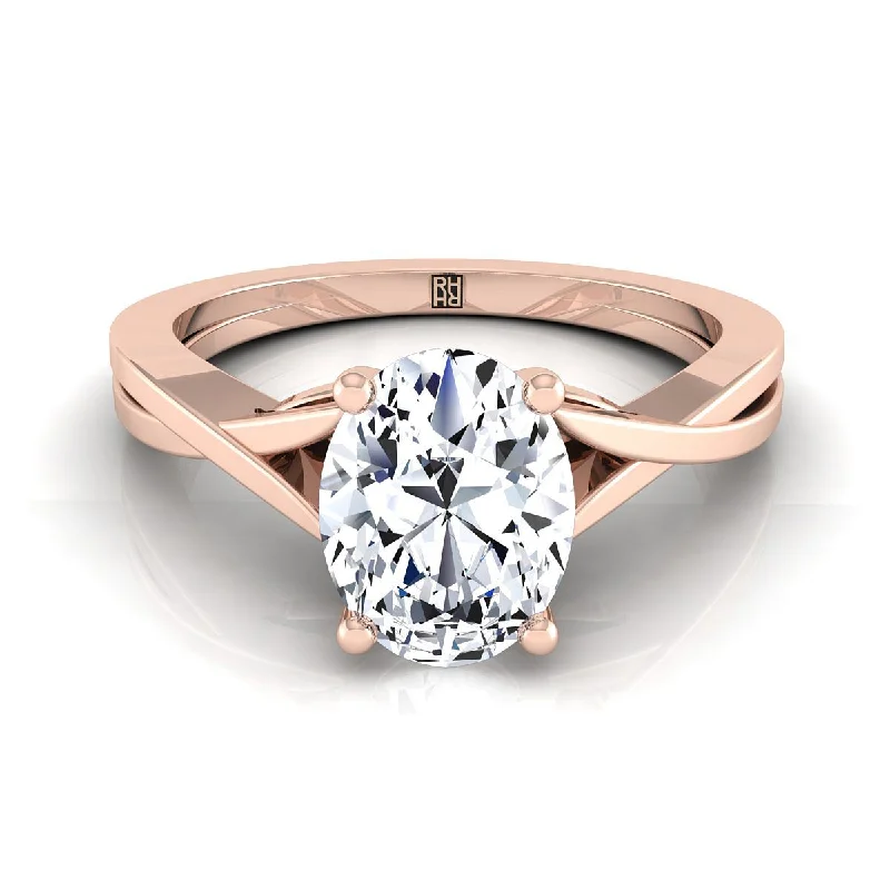 couples rings for women-14K Rose Gold Oval Delicate Twist Solitaire Engagement Ring