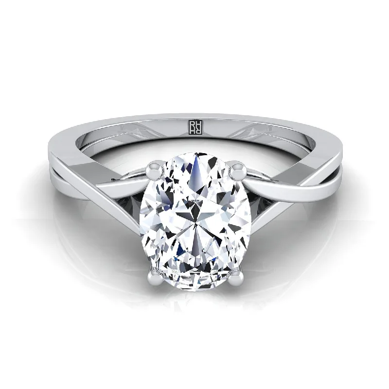 heart-shaped rings for women-14K White Gold Oval Delicate Twist Solitaire Engagement Ring