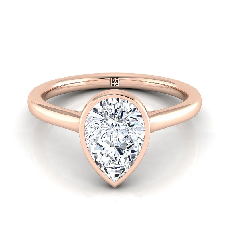 vintage engagement rings-14K Rose Gold Pear Shape Center  Simple Bezel Solitaire Engagement Ring