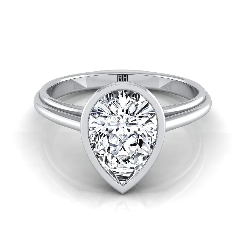 unique wedding bands-14K White Gold Pear Shape Center  Bezel Halo Cathedral Solitaire Engagement Ring