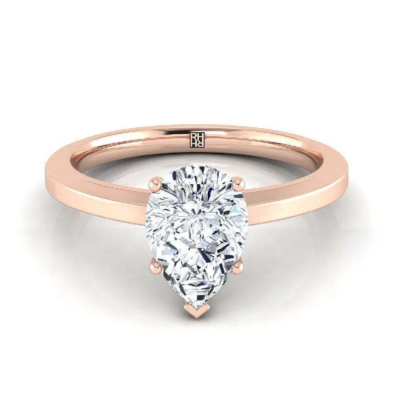 luxury rings for women-14K Rose Gold Pear Shape Center  Beveled Edge Comfort Style Bright Finish Solitaire Engagement Ring