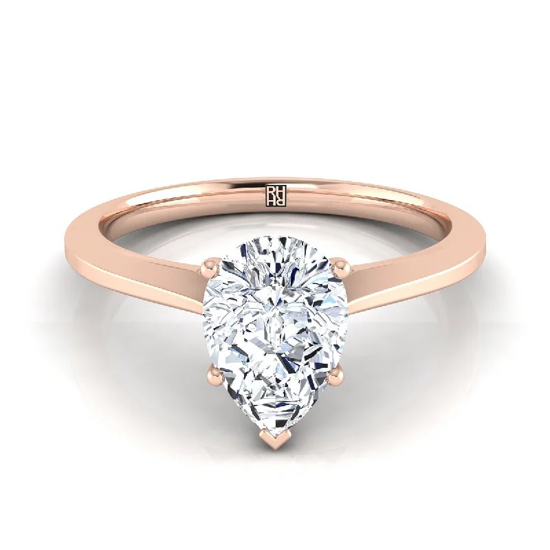 family rings for women-14K Rose Gold Pear Shape Center  Timeless Solitaire Comfort Fit Engagement Ring