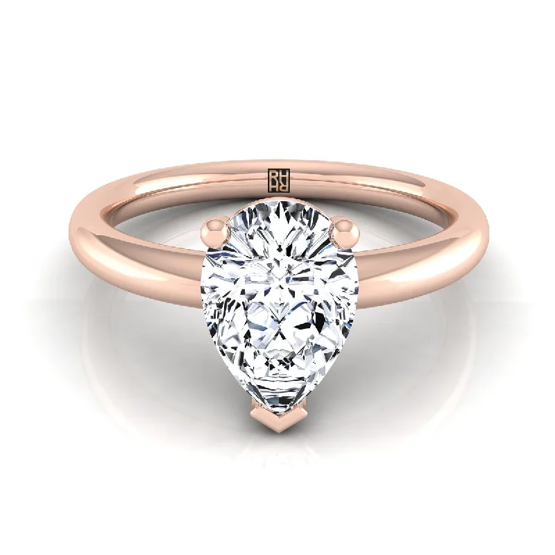 men’s rings with diamonds-14K Rose Gold Pear Shape Center Rounded Comfort Fit Solitaire Engagement Ring