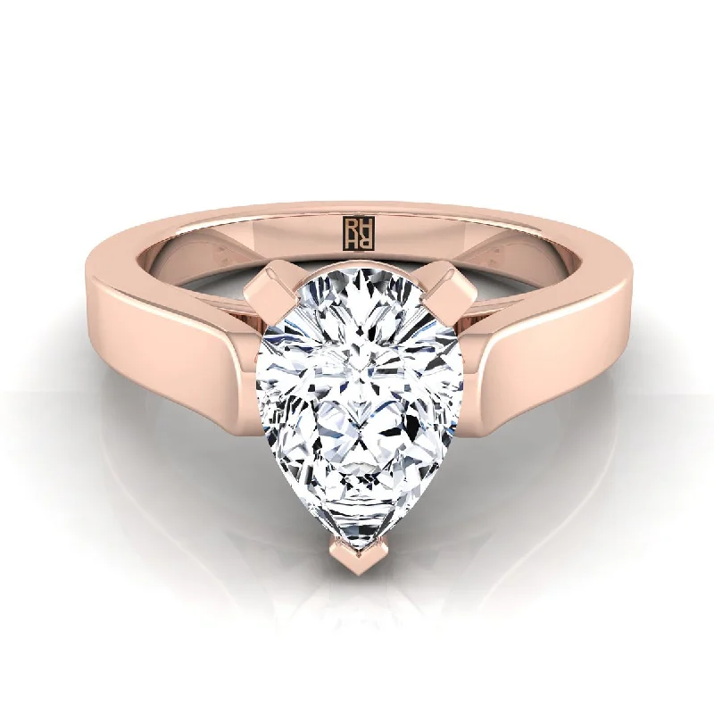 modern wedding rings-14K Rose Gold Pear Shape Center  Cathedral Style Solitaire Engagement Ring