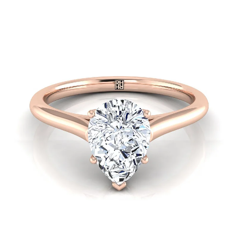 stainless steel rings for men-14K Rose Gold Pear Shape Center  Cathedral Style Comfort Fit Solitaire Engagement Ring