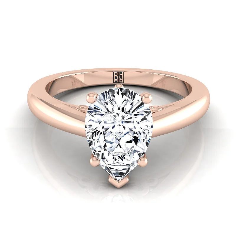 custom rings for couples-14K Rose Gold Pear Shape Center Scroll Gallery Comfort Fit Solitaire Engagement Ring