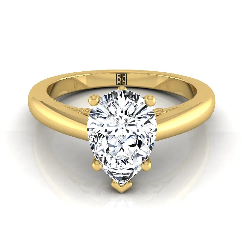 custom designed wedding rings-18K Yellow Gold Pear Shape Center Scroll Gallery Comfort Fit Solitaire Engagement Ring