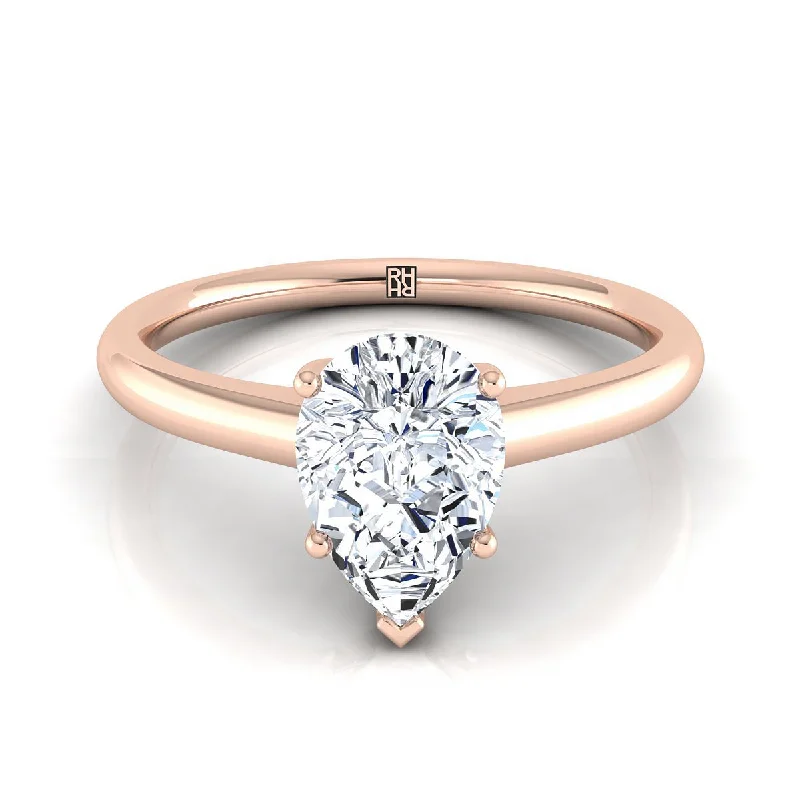 men’s signet rings-14K Rose Gold Pear Shape Center Contemporary Comfort Fit Solitaire Engagement Ring