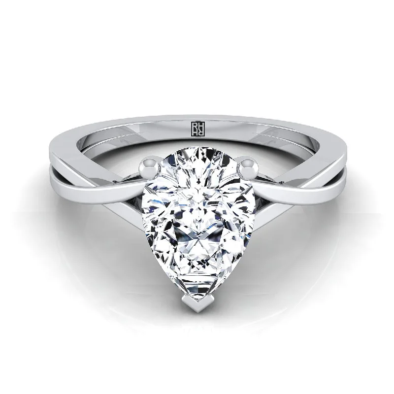 double band rings for women-14K White Gold Pear Shape Center Delicate Twist Solitaire Engagement Ring