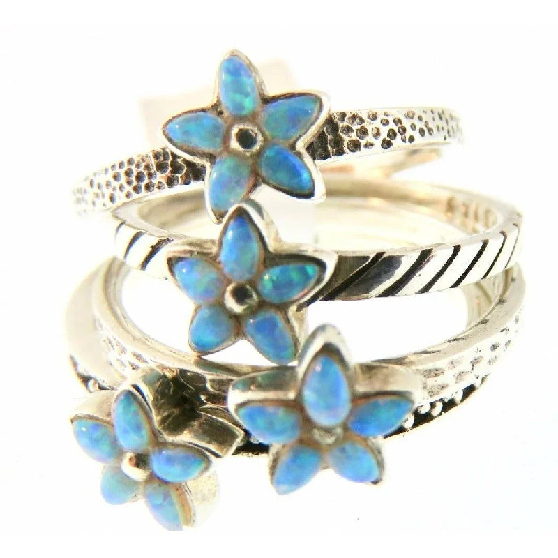 luxury rings for women-Peyote Bird Designs Flower Turquoise Stack Bands