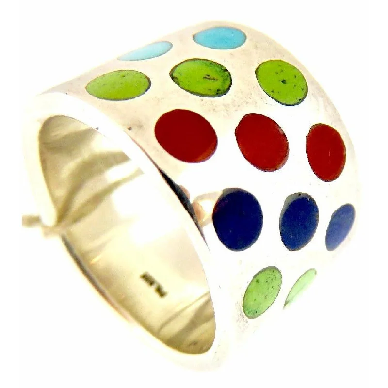 oval diamond engagement rings-Peyote Bird Designs Wide Polka Dot Inlay Multi Band