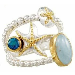 personalized silver rings-Michou Poseiden's Treasures  Larimar Starfish Ring