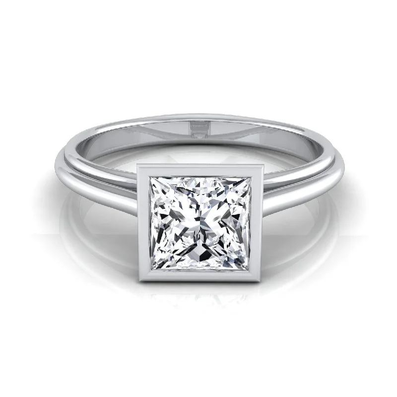 engagement rings for men-14K White Gold Princess Cut  Bezel Halo Cathedral Solitaire Engagement Ring