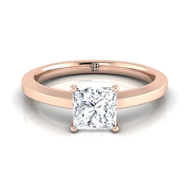 women’s opal rings-14K Rose Gold Princess Cut  Beveled Edge Comfort Style Bright Finish Solitaire Engagement Ring