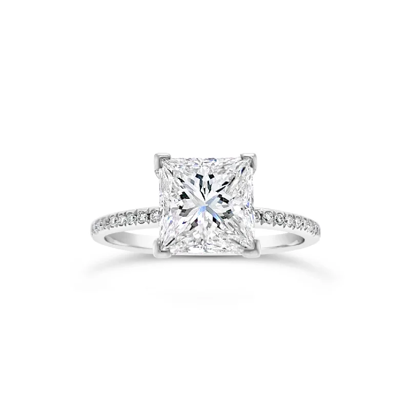 eternity wedding bands-Princess-Cut Diamond Engagement Ring with Pave Diamond Shank