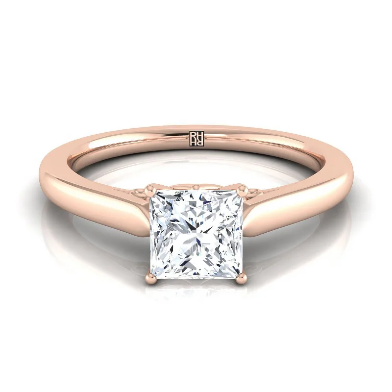 wedding bands for men-14K Rose Gold Princess Cut Scroll Gallery Comfort Fit Solitaire Engagement Ring