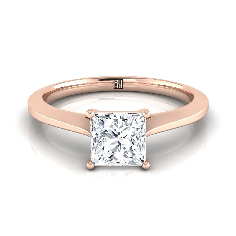 gemstone rings for men-14K Rose Gold Princess Cut  Timeless Solitaire Comfort Fit Engagement Ring