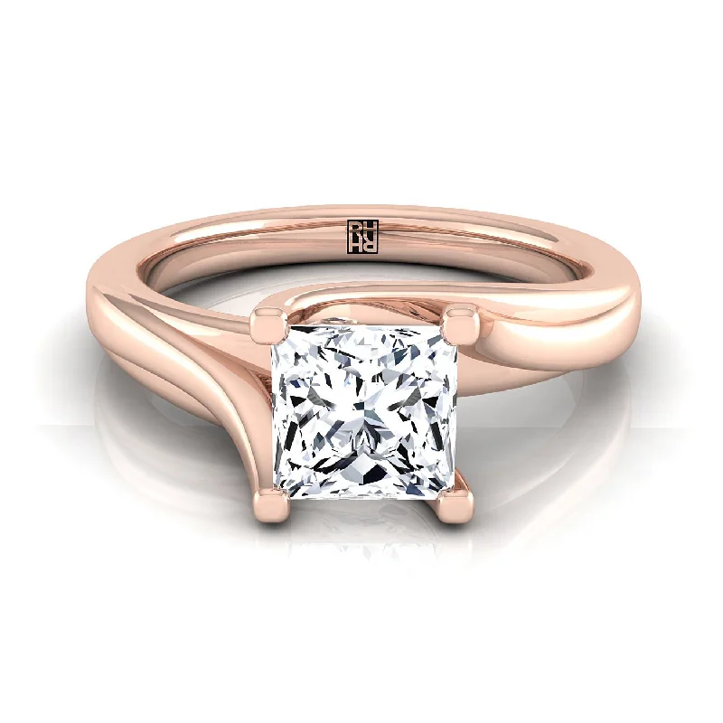 luxury rings with diamonds-14K Rose Gold Princess Cut  Twisted Bypass Solitaire Engagement Ring