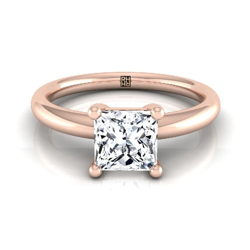 gold rings for men-14K Rose Gold Princess Cut Rounded Comfort Fit Solitaire Engagement Ring