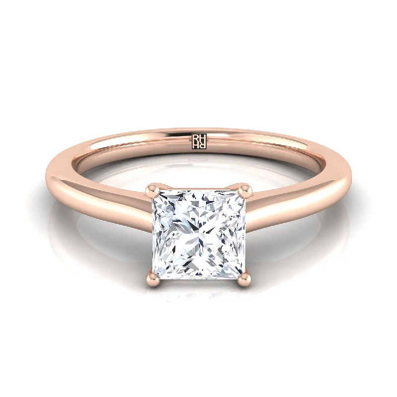 vintage wedding rings-14K Rose Gold Princess Cut  Pinched Comfort Fit Claw Prong Solitaire Engagement Ring