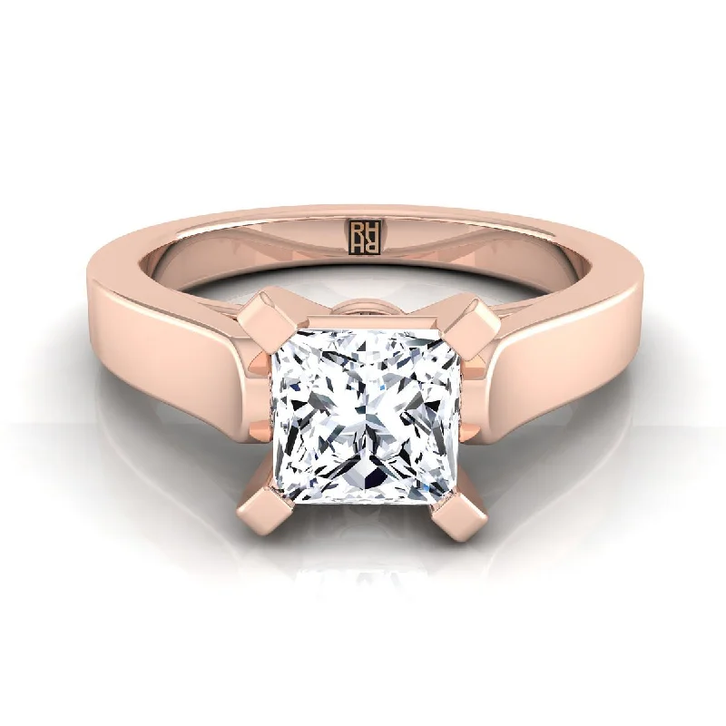 engagement rings for men-14K Rose Gold Princess Cut  Cathedral Style Solitaire Engagement Ring