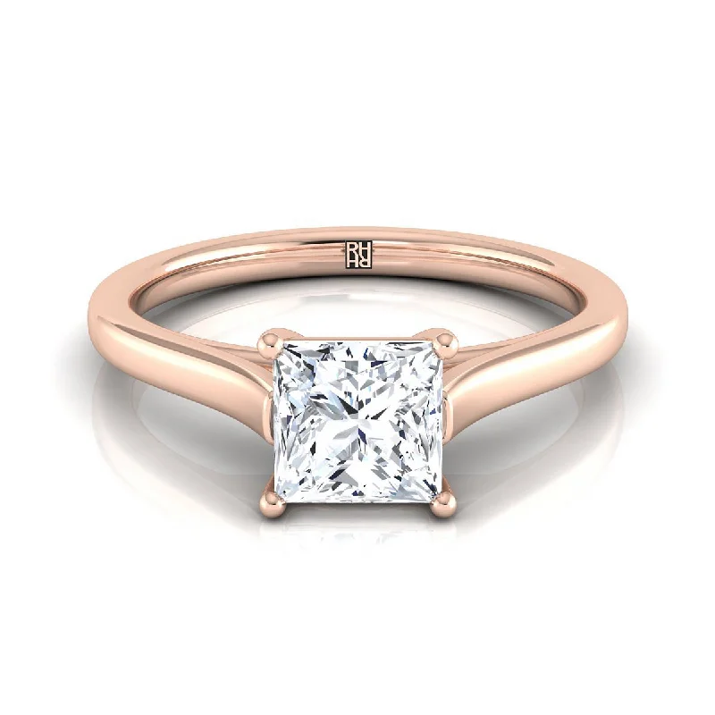 engagement rings with aquamarine-14K Rose Gold Princess Cut  Elegant Cathedral Solitaire Engagement Ring