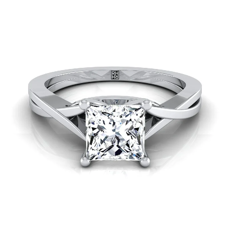 anniversary rings for couples-14K White Gold Princess Cut Delicate Twist Solitaire Engagement Ring