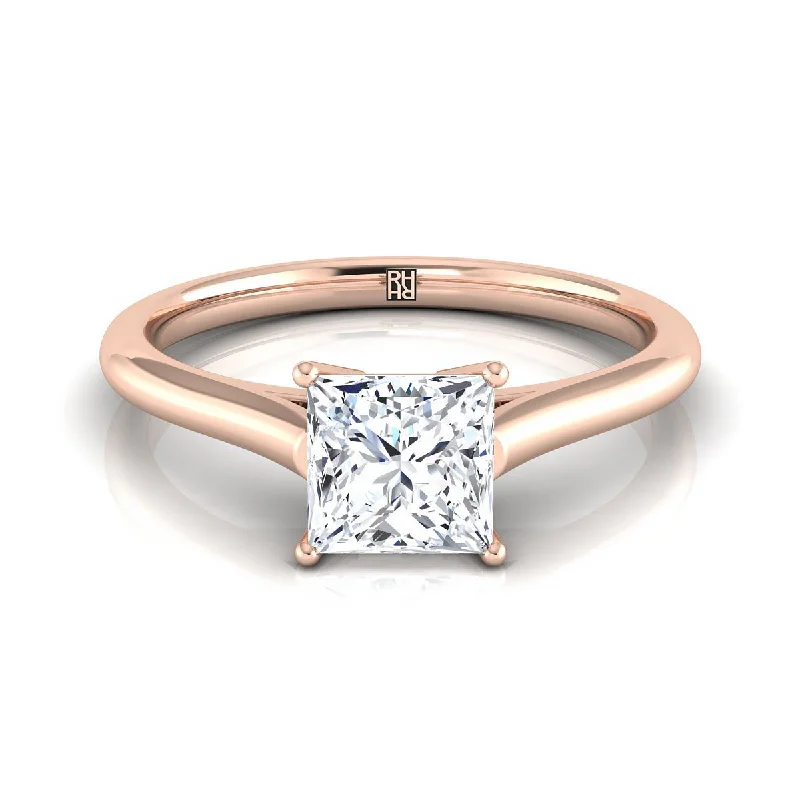 stacking rings for women-14K Rose Gold Princess Cut  Cathedral Style Comfort Fit Solitaire Engagement Ring