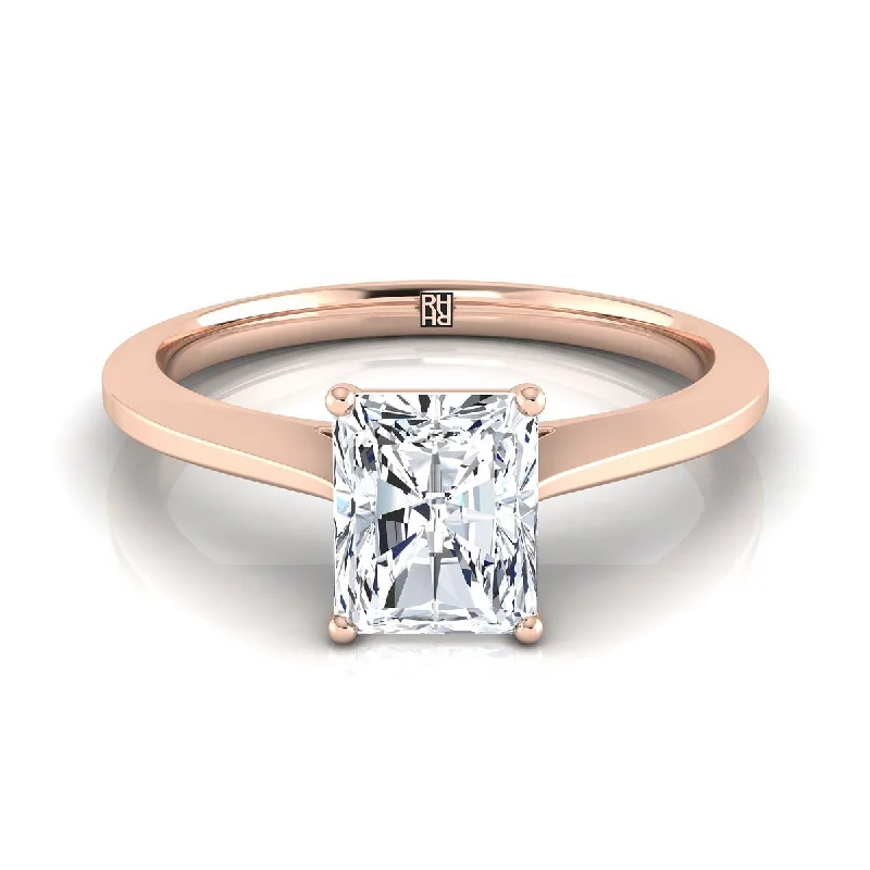 rings with diamonds for men-14K Rose Gold Radiant Cut Center  Timeless Solitaire Comfort Fit Engagement Ring