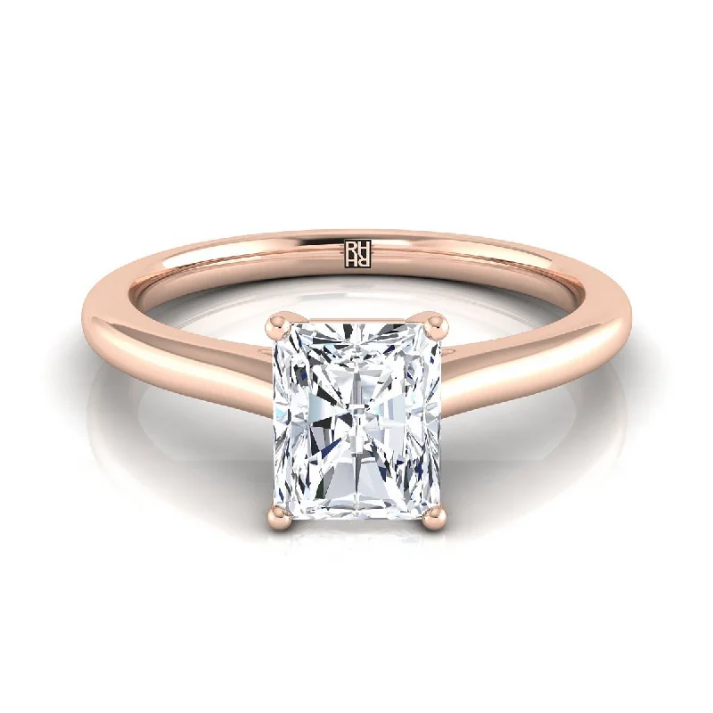 adjustable rings for women-14K Rose Gold Radiant Cut Center  Pinched Comfort Fit Claw Prong Solitaire Engagement Ring