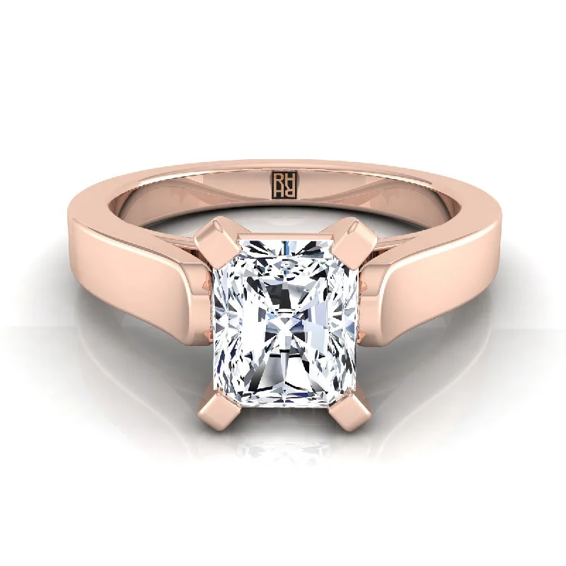 unique wedding bands-14K Rose Gold Radiant Cut Center  Cathedral Style Solitaire Engagement Ring