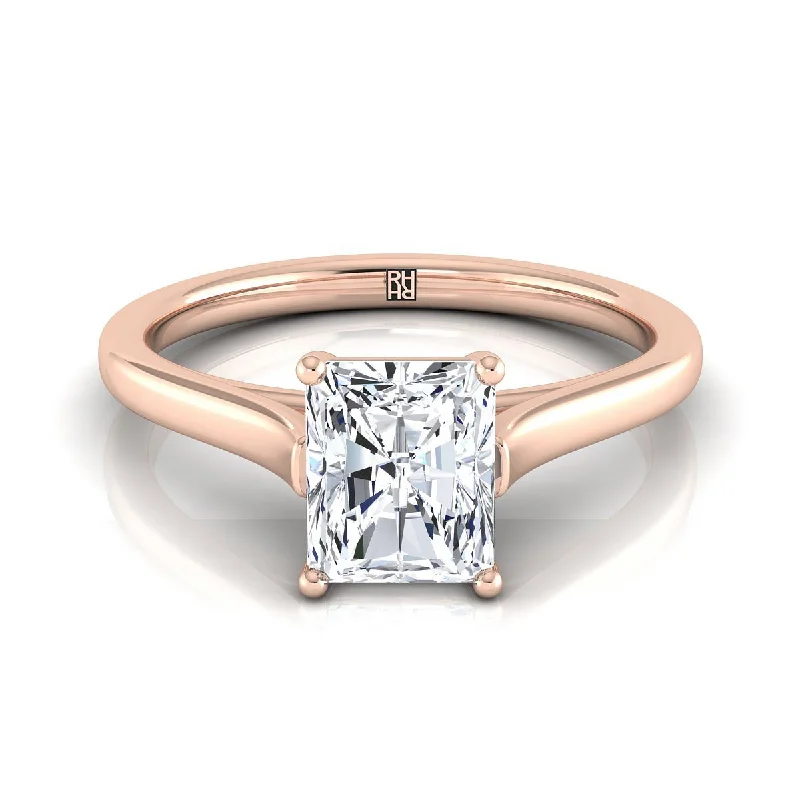 men’s gemstone rings-14K Rose Gold Radiant Cut Center  Elegant Cathedral Solitaire Engagement Ring