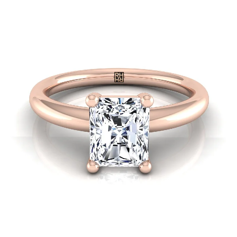 statement rings for women-14K Rose Gold Radiant Cut Center Rounded Comfort Fit Solitaire Engagement Ring