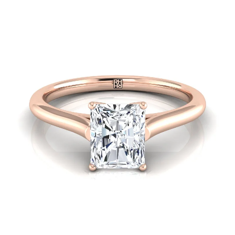 large gemstone rings for women-14K Rose Gold Radiant Cut Center  Cathedral Style Comfort Fit Solitaire Engagement Ring