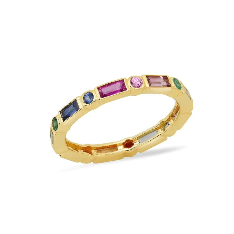 women’s diamond stackable rings-Rainbow Art Deco Band