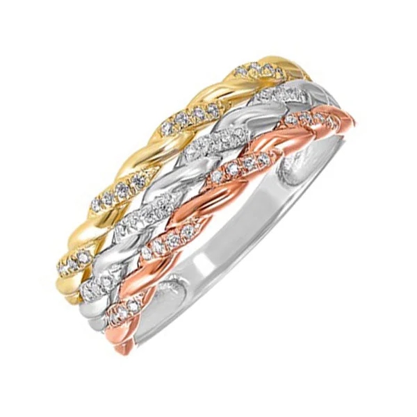 wedding rings with baguette diamonds-10KT WHITE YELLOW ROSE GOLD DIAMOND (1/6CTW) BAND