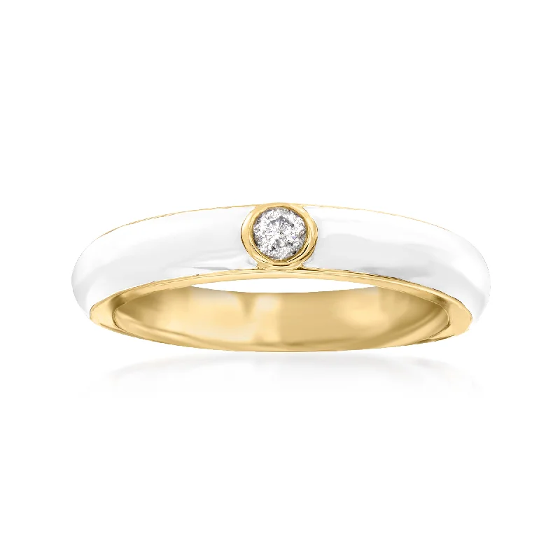 diamond anniversary rings-Ross-Simons Diamond and White Enamel Ring in 18kt Gold Over Sterling