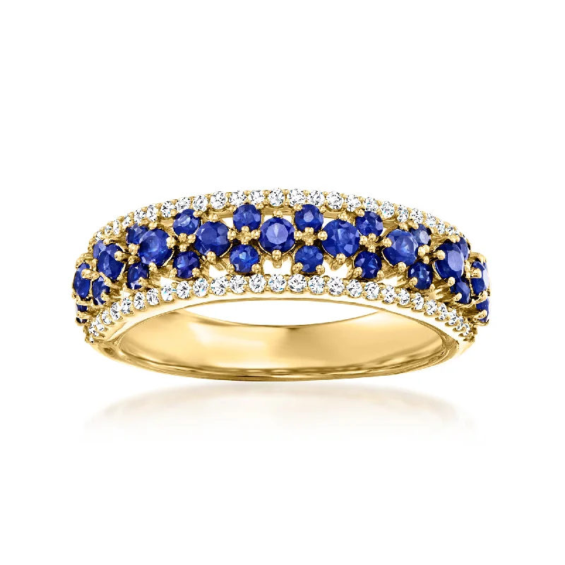 round diamond engagement rings-Ross-Simons Sapphire and . Diamond Ring in 18kt Yellow Gold