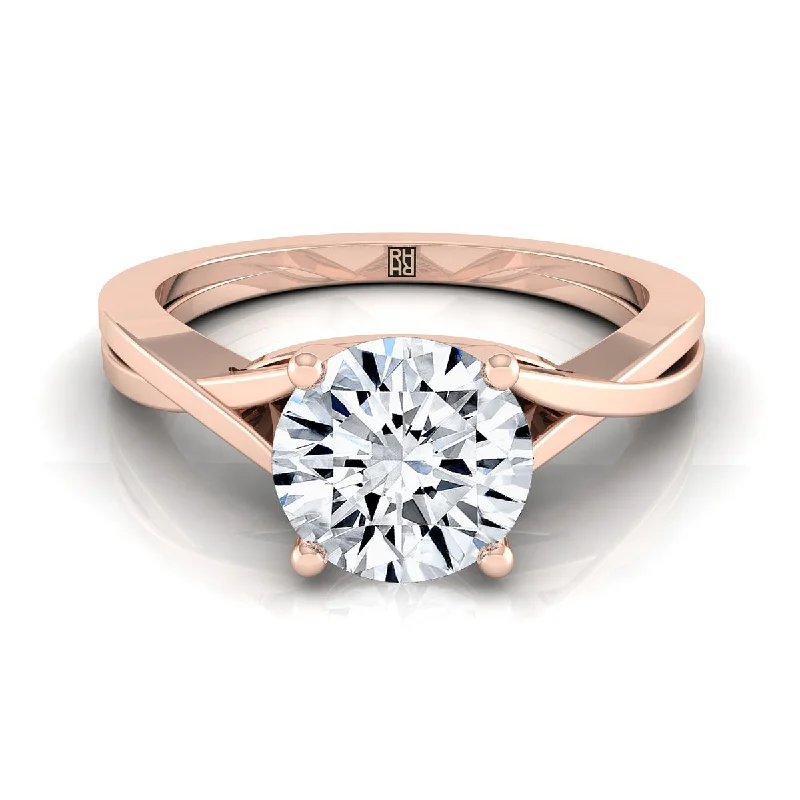 mens diamond wedding bands-14K Rose Gold Round Brilliant Delicate Twist Solitaire Engagement Ring