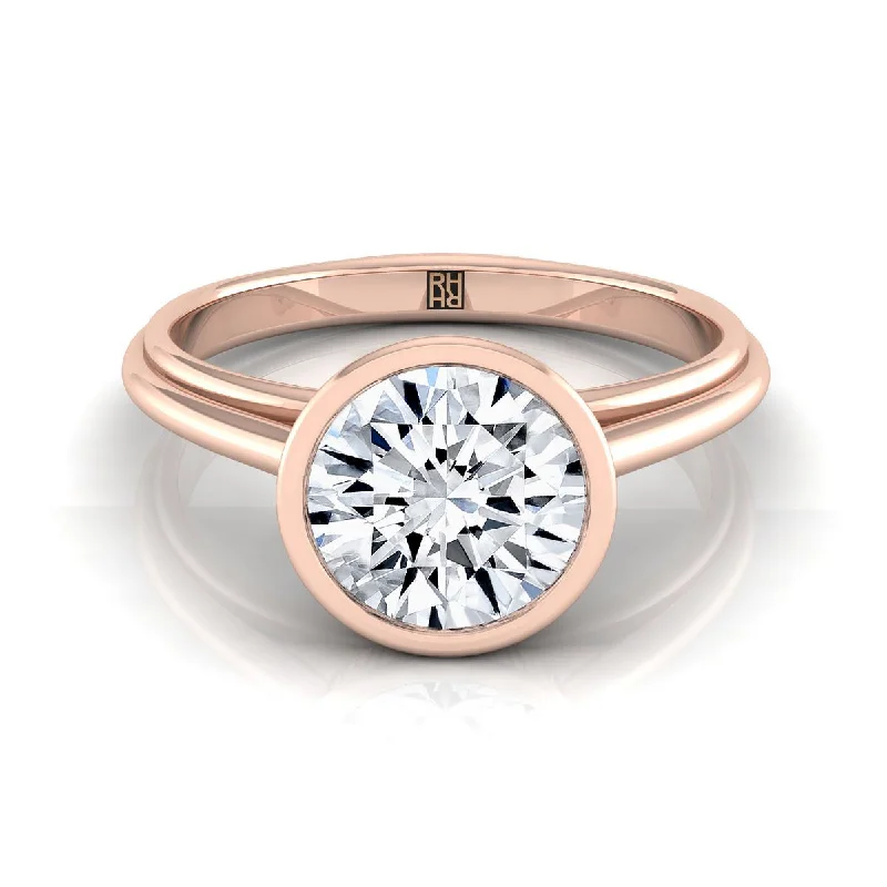 diamond rings for women-14K Rose Gold Round Brilliant  Bezel Halo Cathedral Solitaire Engagement Ring