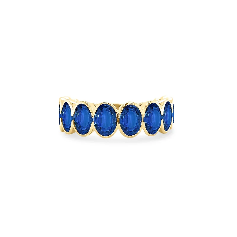 gold signet rings-Sapphire Oval Bezel Band