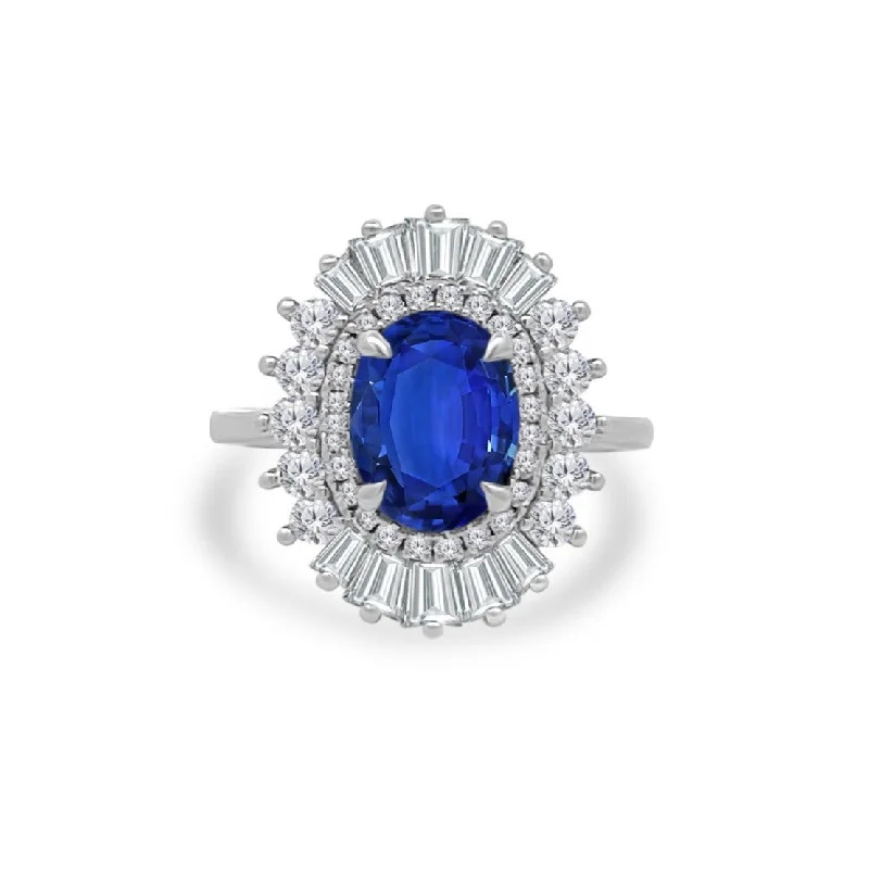 fine jewelry rings-2.15ct Oval Cut Sapphire with Sunburst Halo