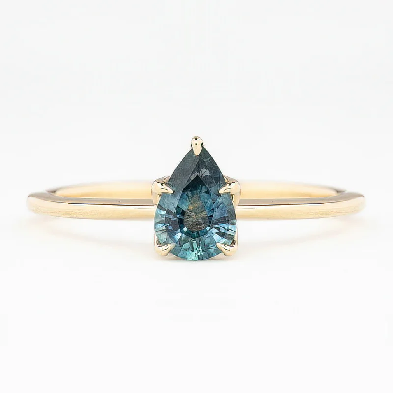 wedding rings sets-Sara Ring 0.71ct Blue Pear Montana Sapphire, 14K Yellow Gold (One of a kind)