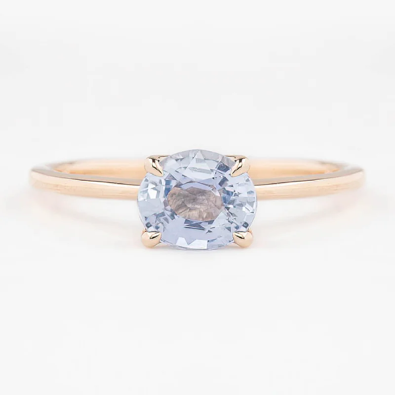 oval engagement rings for women-Sara Ring 1.11ct Light Blue Oval Madagascar Sapphire, 14K Rose Gold (One of a kind)