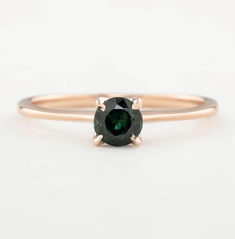 men’s sterling silver rings-Sara Ring - 4.8mm 0.55ct Blue Green Queensland Sapphire, 14k Rose Gold