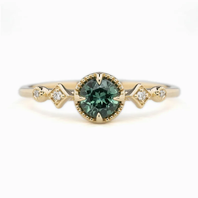 antique rings for women-Stella Ring 5mm 0.60ct Blue green Montana Sapphire 14K Yellow Gold